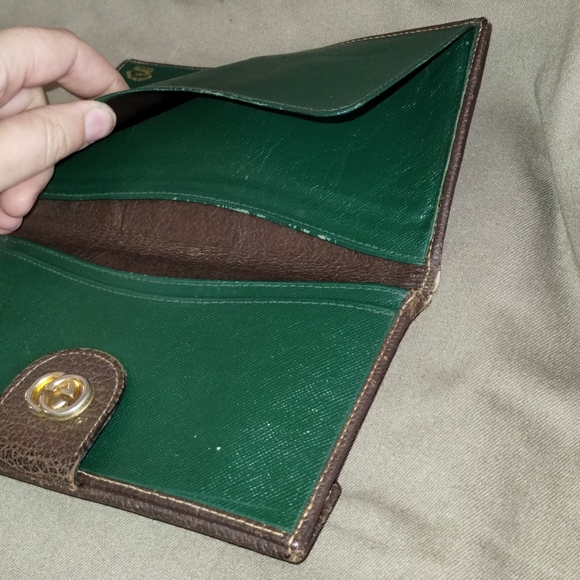 VINTAGE GUCCI MONOGRAM LONG WALLET BILLFOLD 7" POCKETBOOK AUTHENTIC GREEN INSIDE - Picture 11 of 16